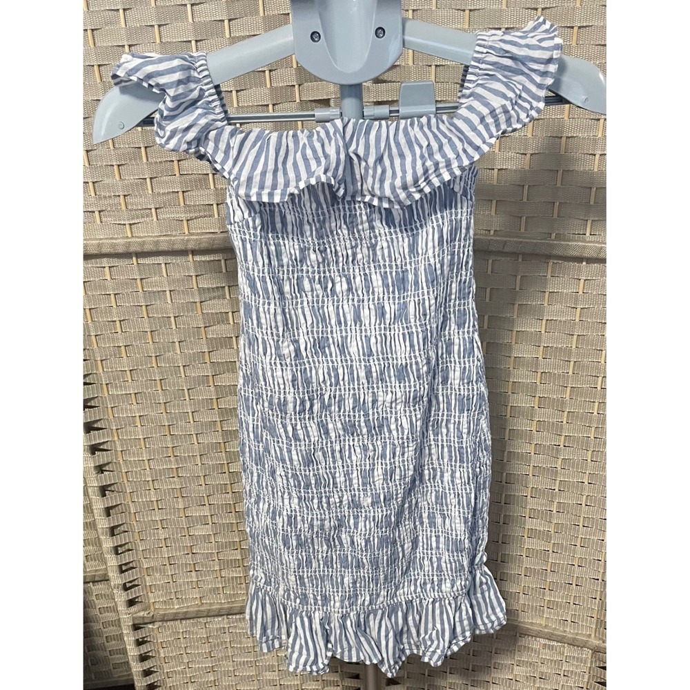 Abercrombie & Fitch Blue White Striped Smocked Off Shoulder Mini Dress XS